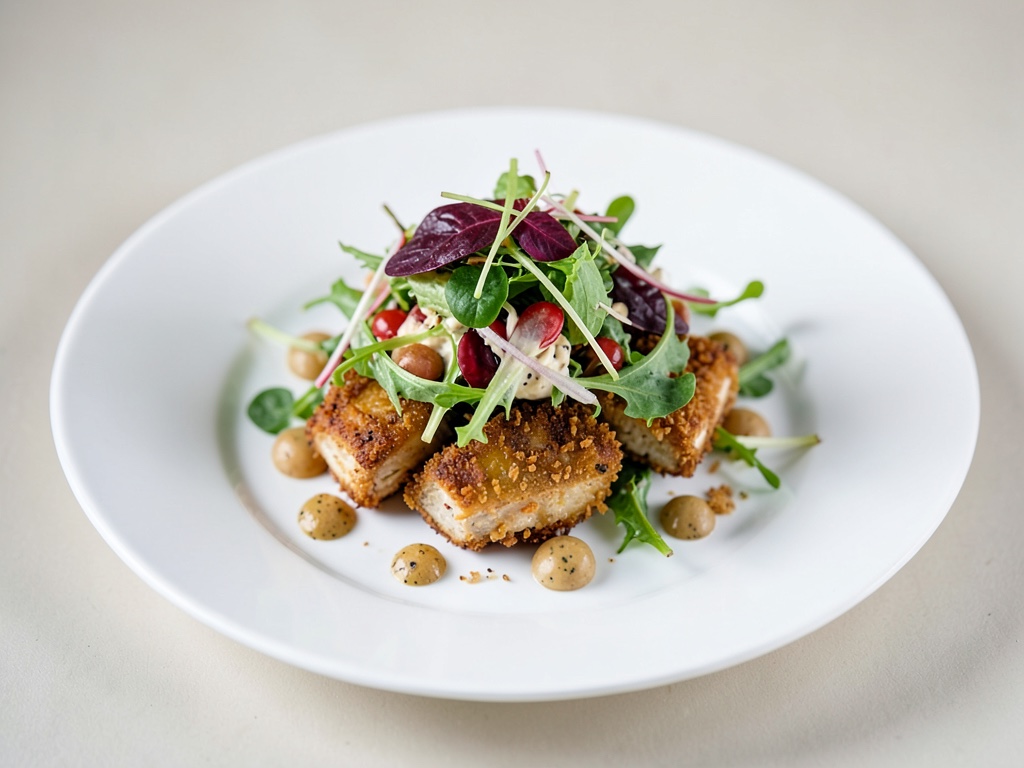 Ensalada crujiente de frisée con tofu frito