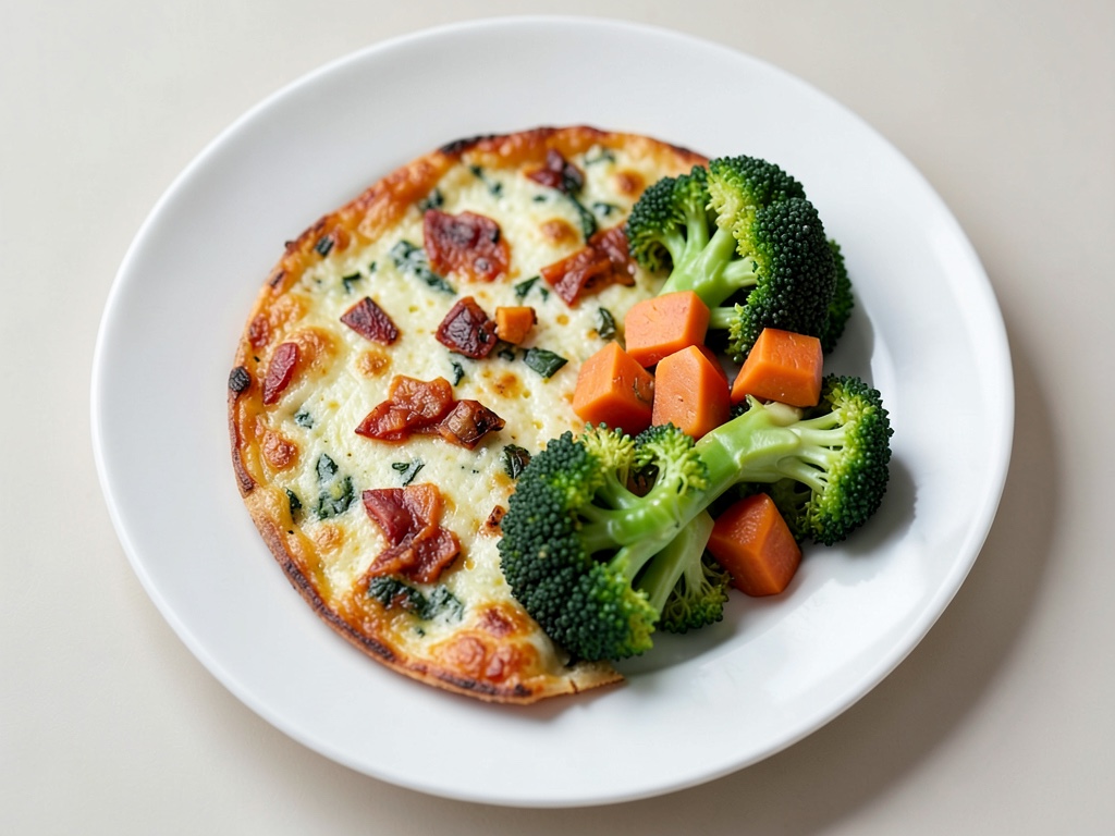 Frittata di patate dolci e broccoli con condimento al limone e crescione