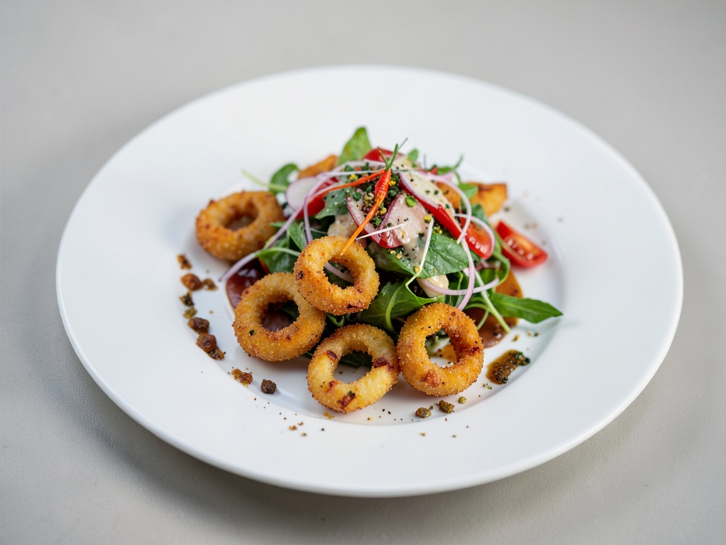 Anelli di calamaro croccanti con insalata di finocchio e peperoncino