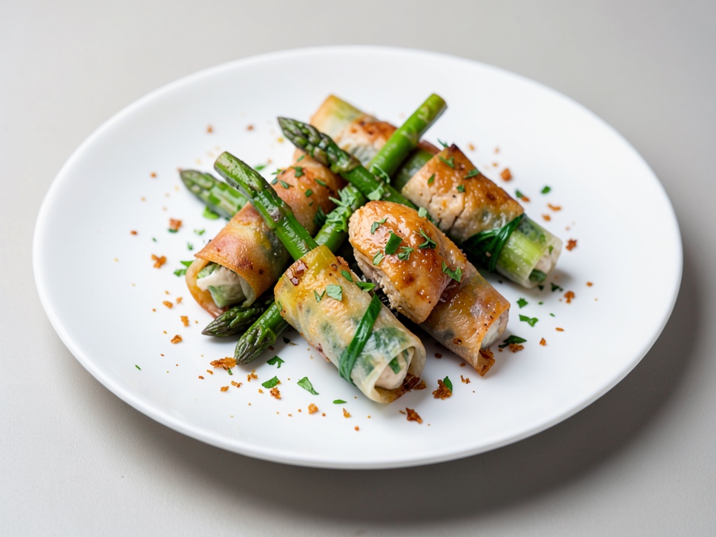 Rollitos de primavera crujientes con espárragos y pollo