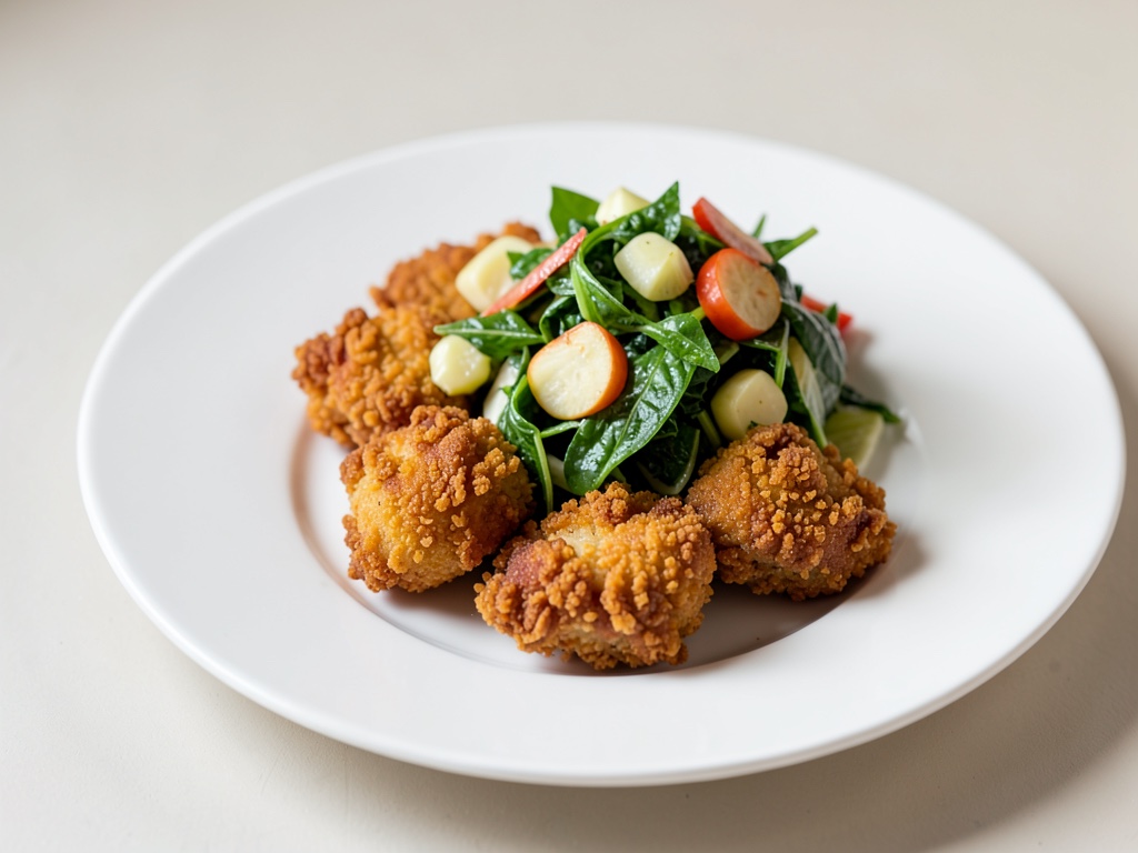 Nuggets de poulet croustillants avec salade de pommes de terre à l'ail des ours fraîche