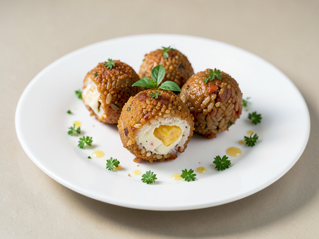 Bolitas de arroz crujientes con relleno de queso