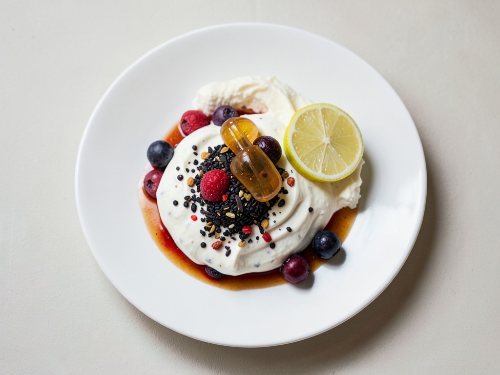 Glace au yaourt, graines de chia et baies de goji