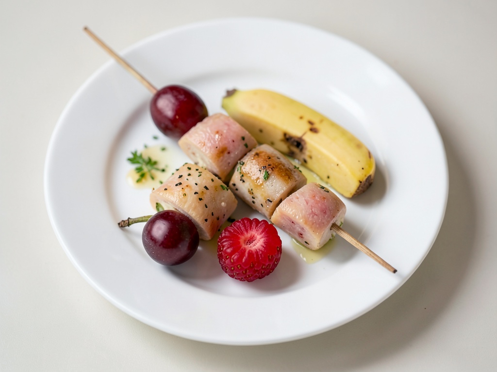 Brocheta de frutas y queso variadas