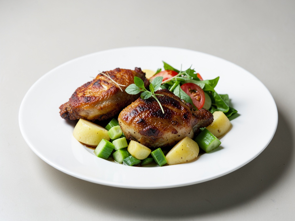 Cosce di pollo croccanti con insalata tiepida di patate e sedano