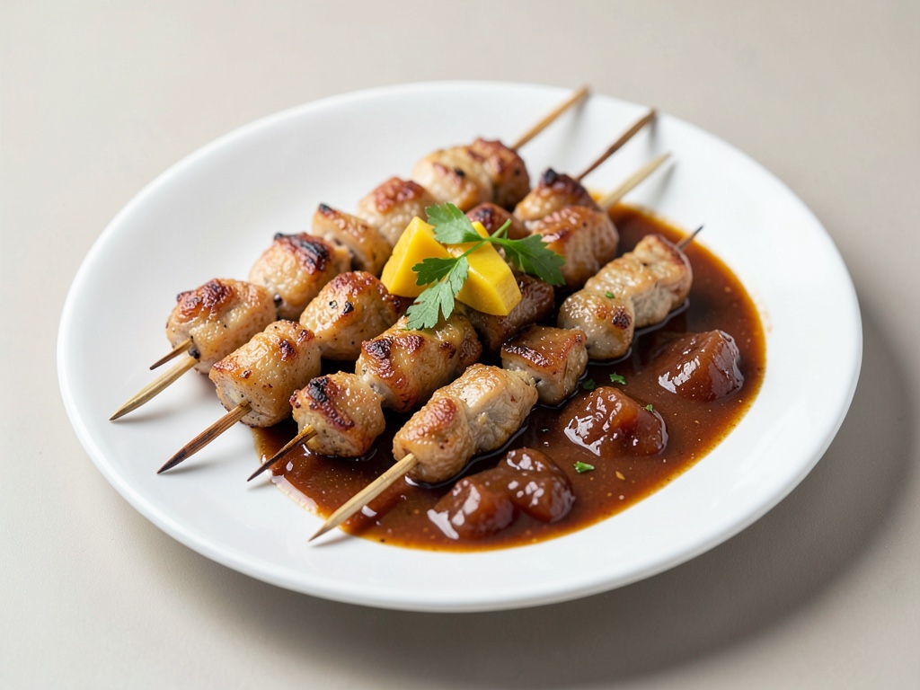 Brochetas de pollo agridulce con chutney de mango y dátil