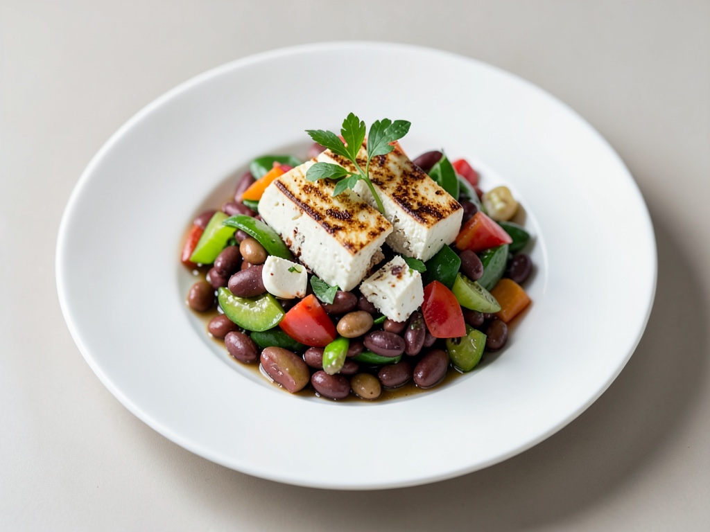 Insalata di fagiolini colorati con caprino alla griglia