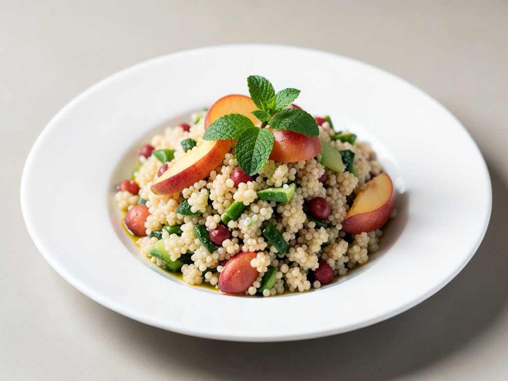 Rinfrescante insalata di couscous con menta e pesca