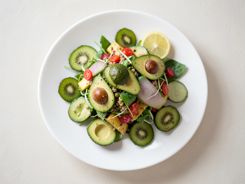 Insalata rinfrescante con cetriolo, avocado e kiwi