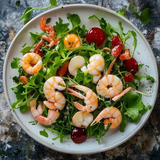 Salade fraîche de cresson de fontaine aux crevettes et pommes