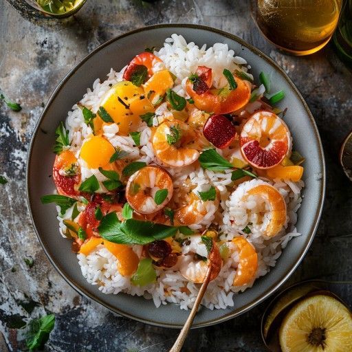 Insalata di riso e gamberi fruttata