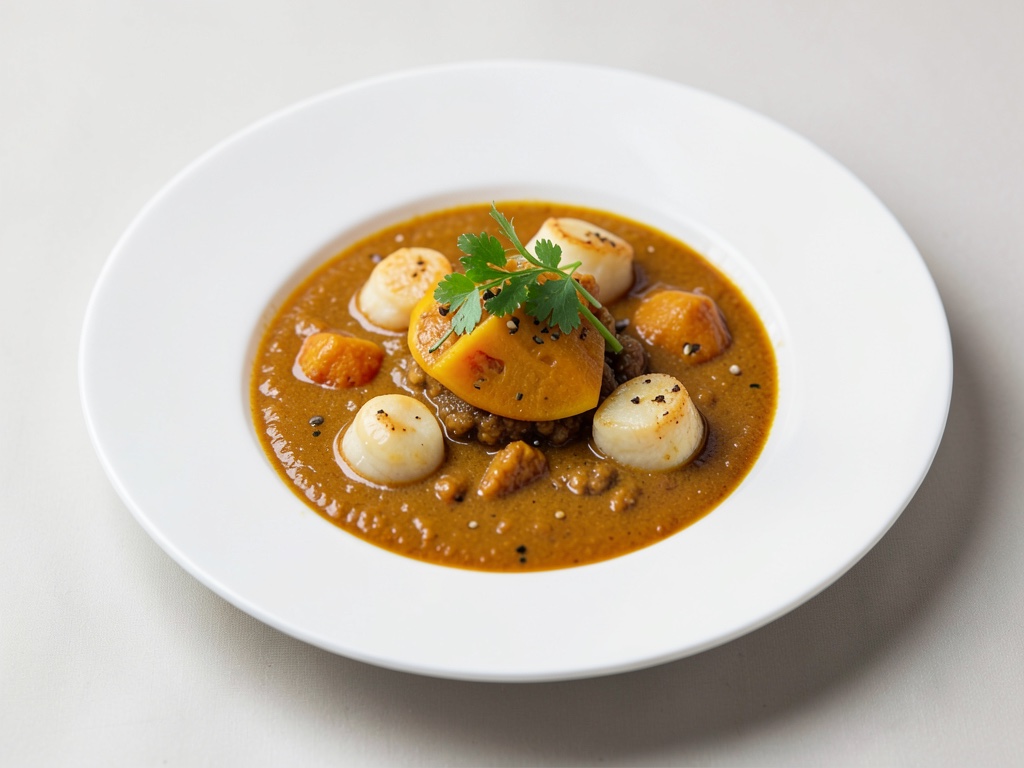 Curry dolce-acido con scaloppi e papaya