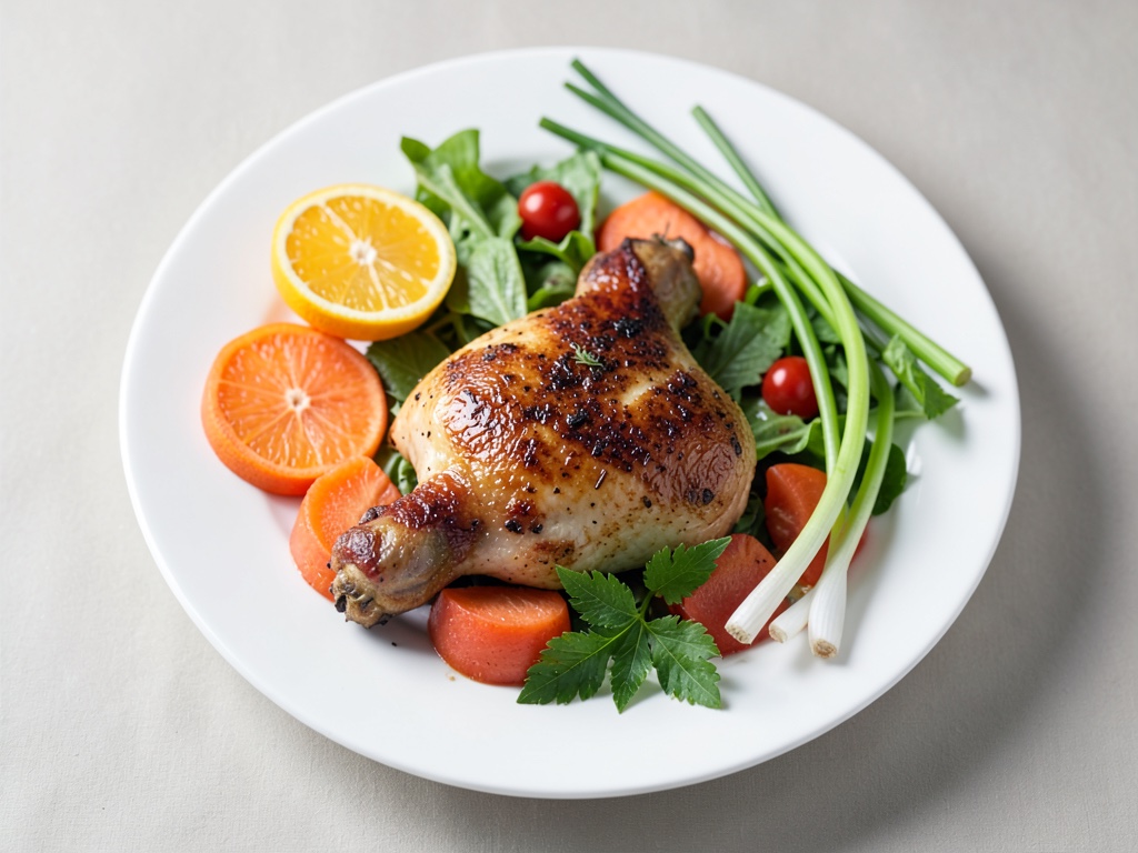 Pollo dolce e acido con porri e insalata mista