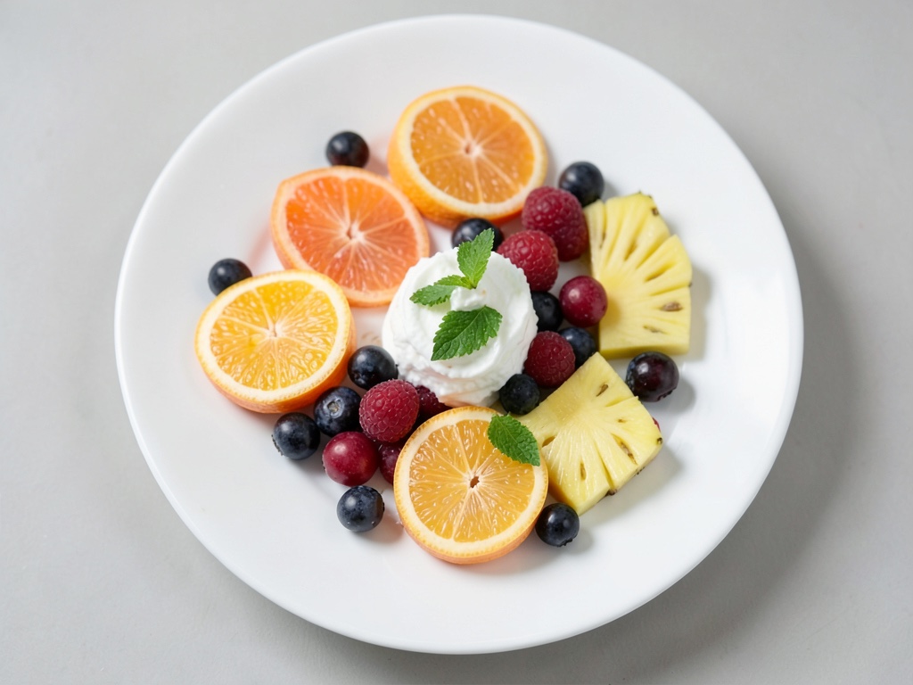 Insalata di frutta colorata con panna montata