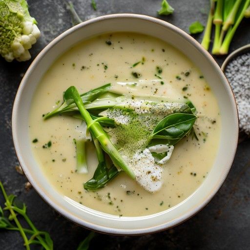 Sopa cremosa de primavera ligera con espárragos blancos