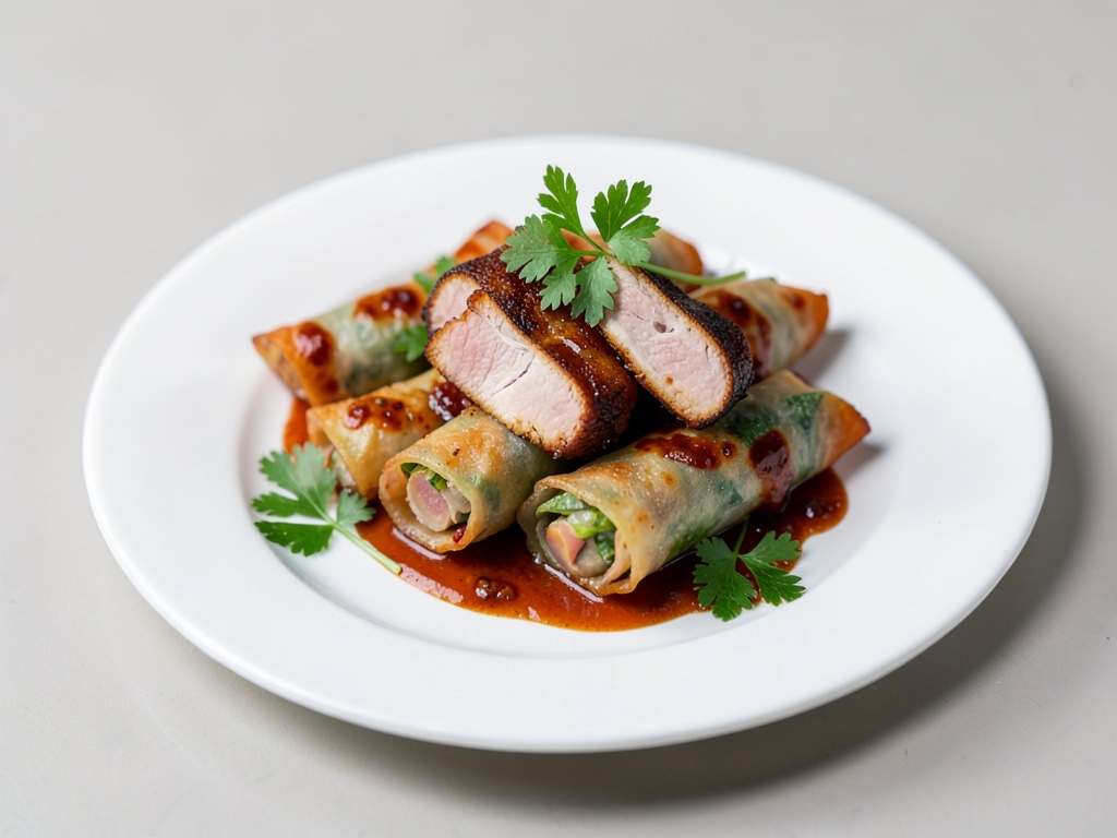 Rotoli di primavera croccanti con carne affumicata