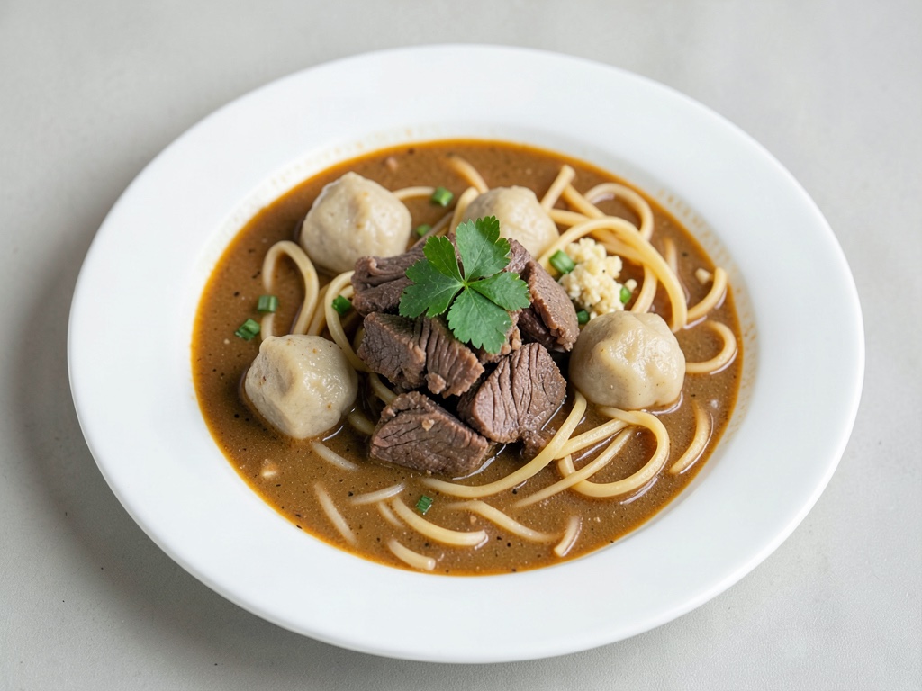 Herzhafte Rindfleischsuppe mit Nudeln und Markklößchen