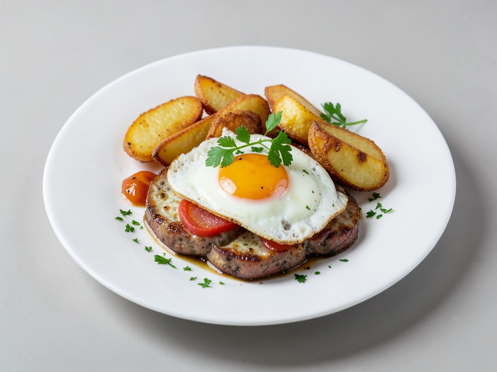 Desayuno inglés con patatas fritas crujientes y huevos fritos
