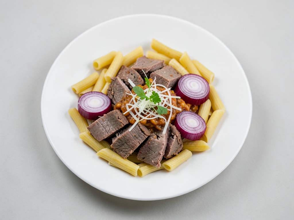 Lamb stroganoff con fusilli