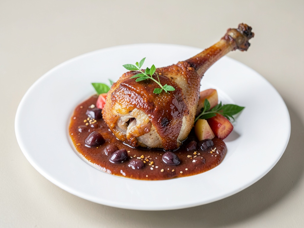 Cosce d'oca croccanti con salsa di prugne e mele