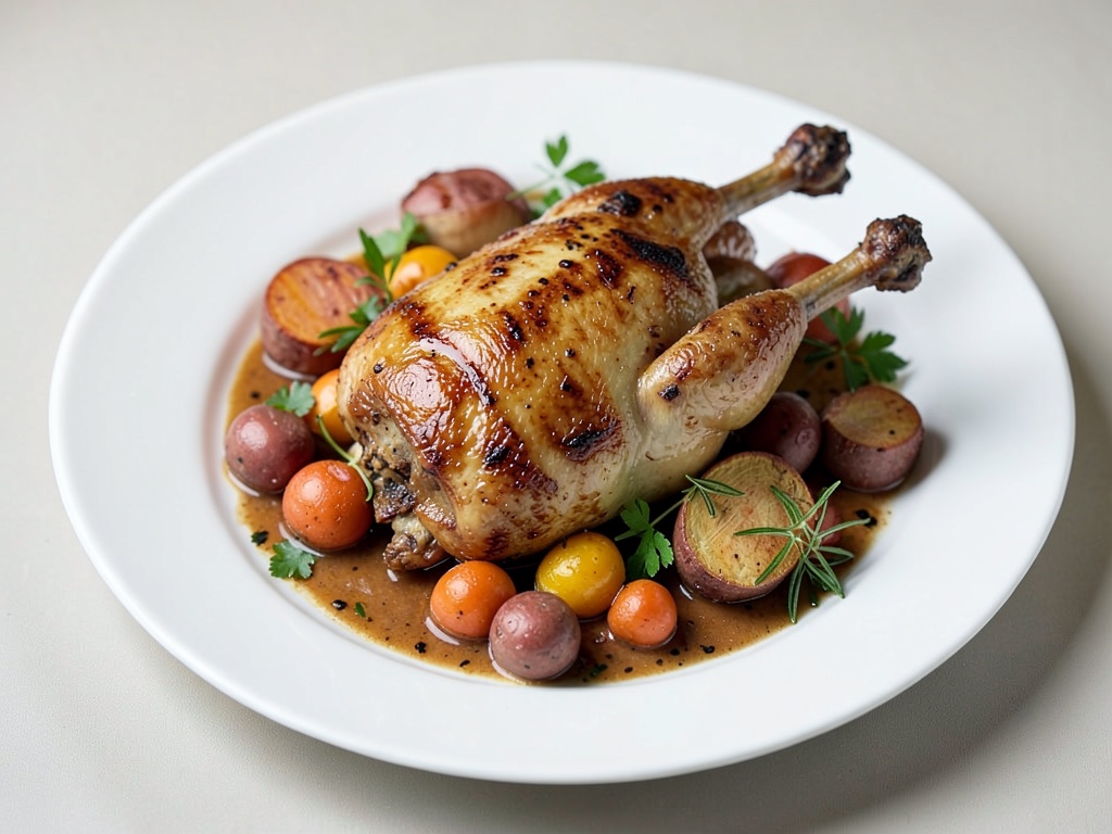 Gans asada con verduras de raíz