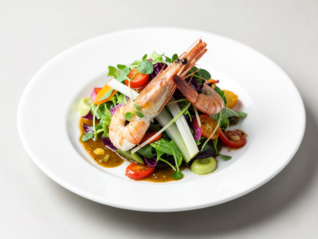 Insalata colorata con gamberi stufati e porri