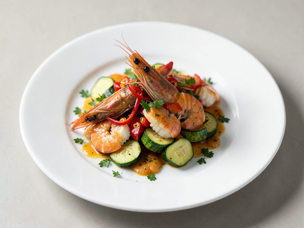 Gamberi al aglio con peperoncino e zucchine