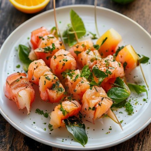 Spiedini di gamberi e melone