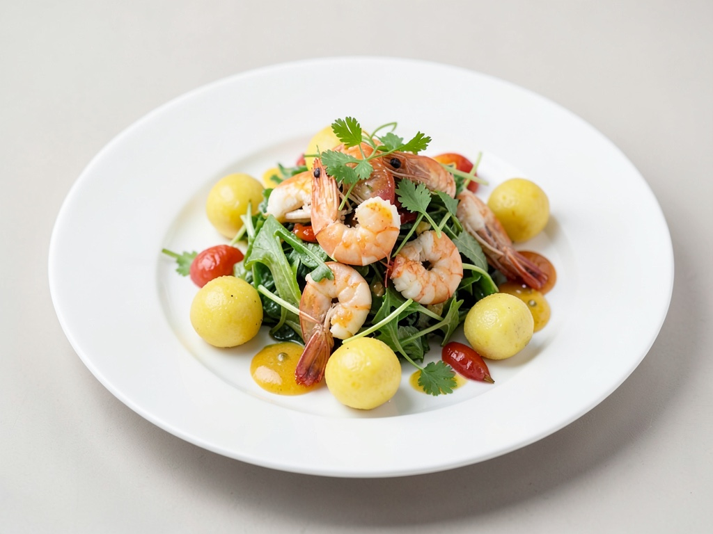 Frische Garnelen-Salat mit Melonenkugeln