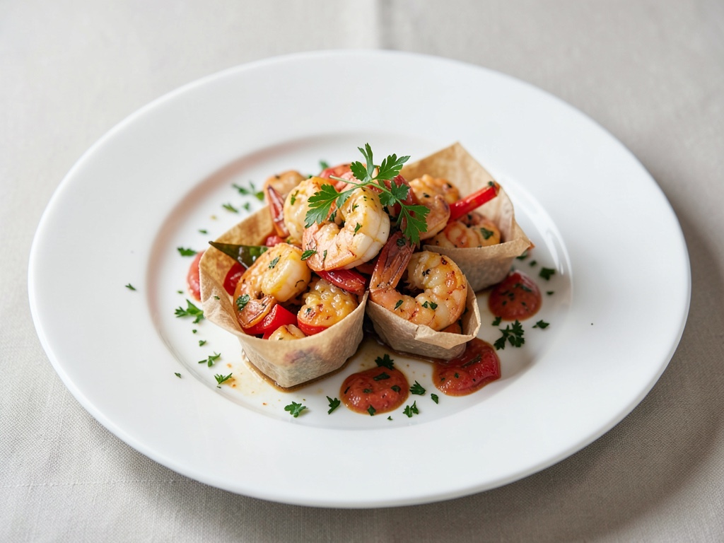 Gamberi alla paprika in pacchetti di carta