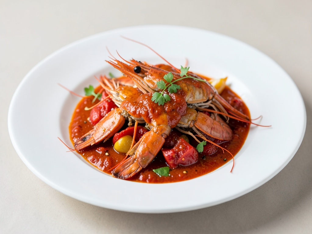 Gamberi al forno con salsa al pomodoro e peperoncino