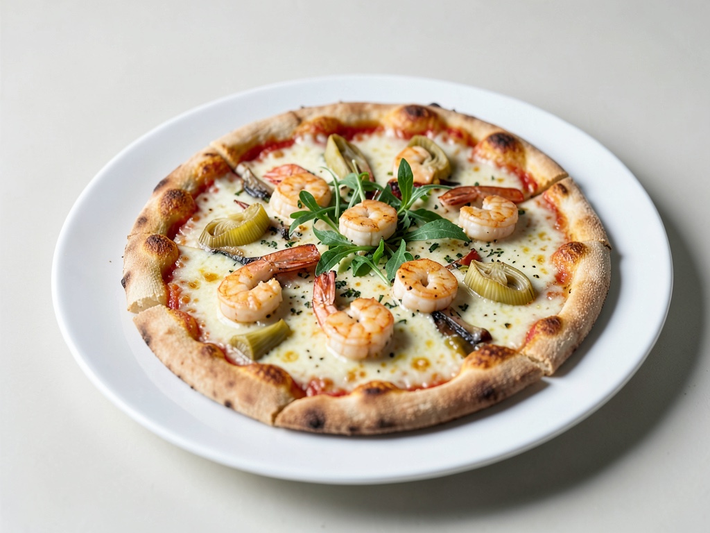Pizza con gamberi e cuori di carciofo
