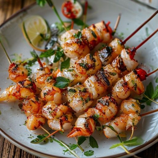 Brochetas asiáticas de gambas