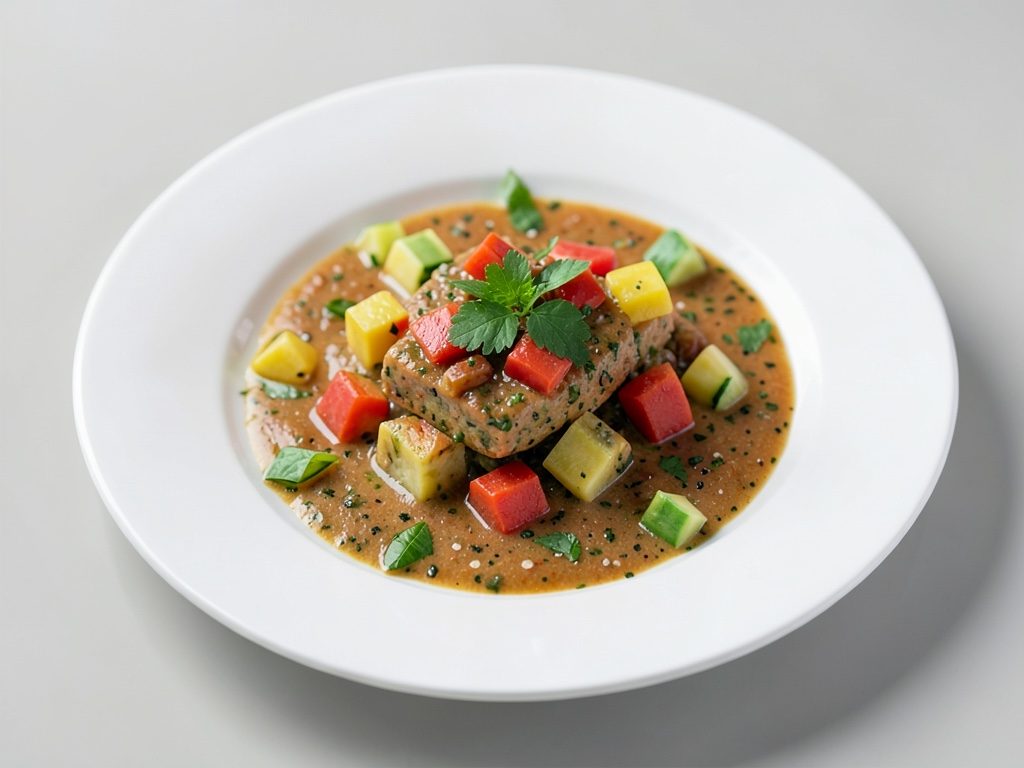 Gazpacho colorato con cubetti di verdura fresca