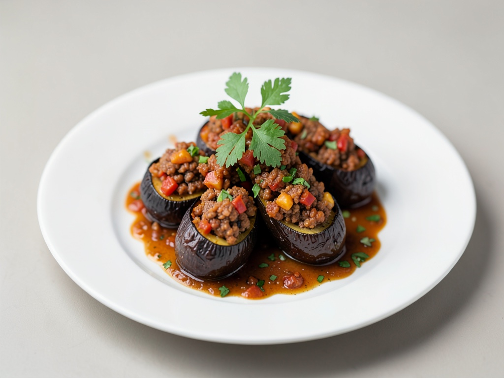 Aubergines creuses farcies à la viande hachée épicée