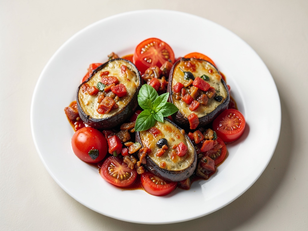 Verdure al forno con melanzane, pomodori e alici