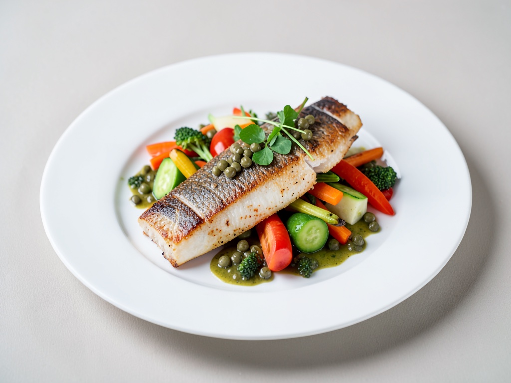 Trota al forno con verdure colorate e salsa ai capperi