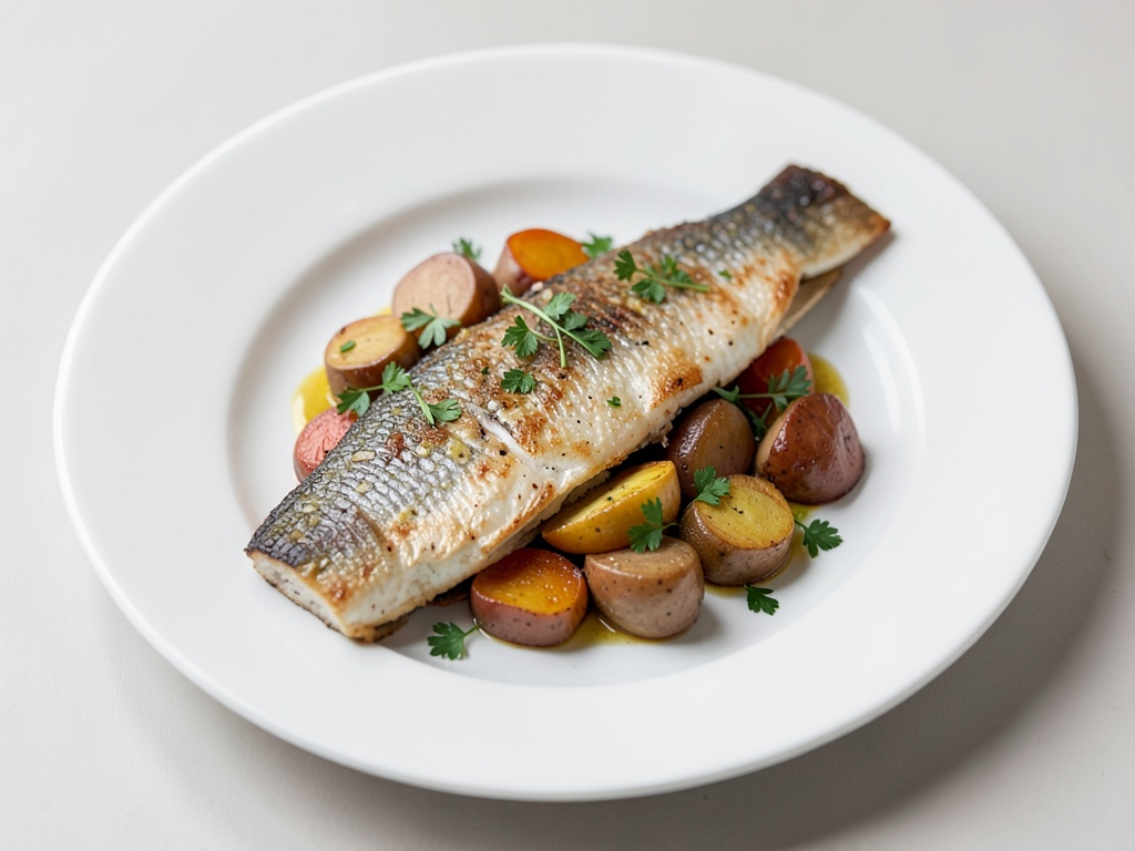 Trota al forno con verdure radicate tostate