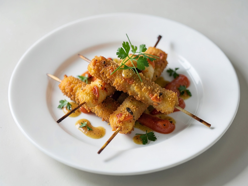 Brochetas crujientes de gambas con rúcula