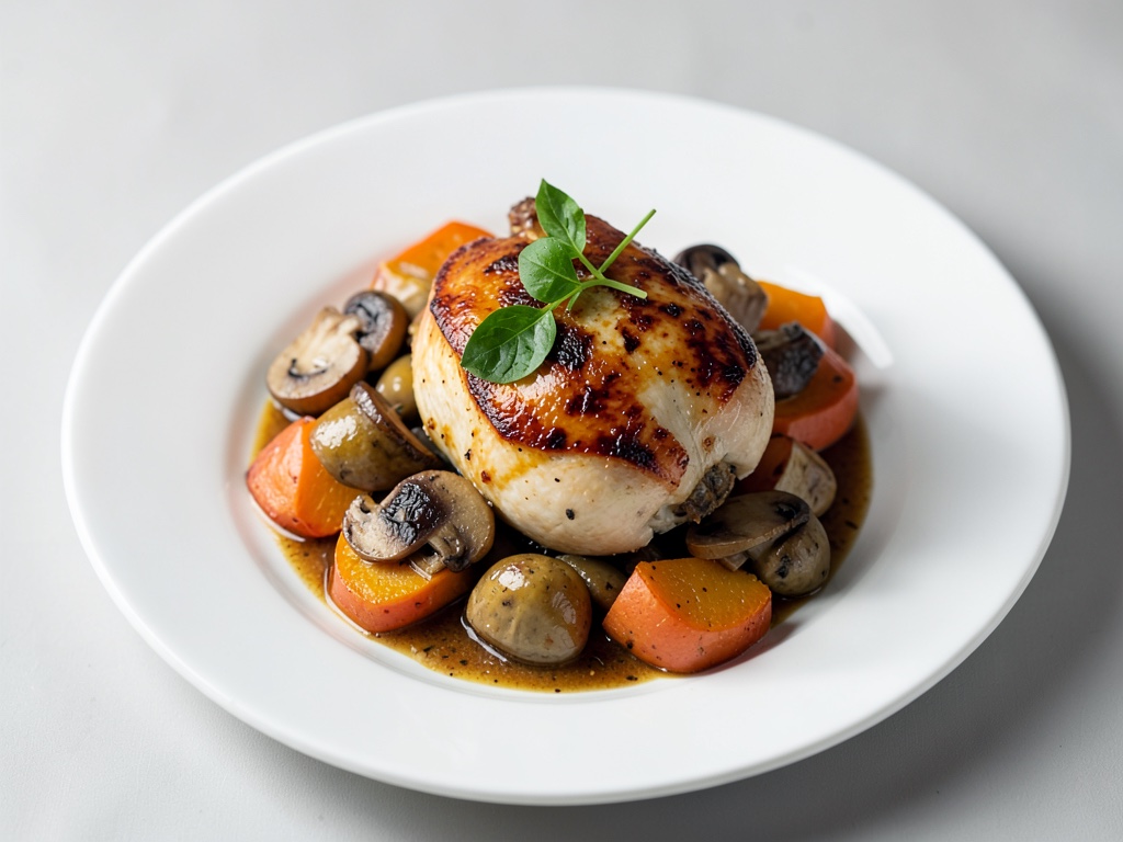 Pollo al forno con funghi e zucca