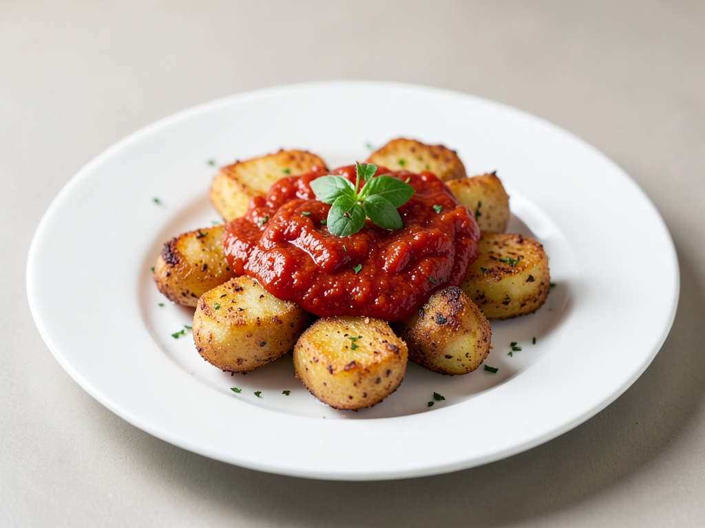 Patatine al forno croccanti con salsa di pomodoro piccante (Patatas Bravas)