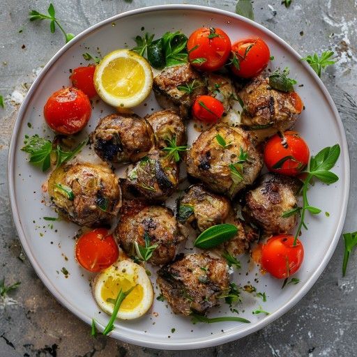 Polpette di agnello al forno con verdure di pomodori e zucchine