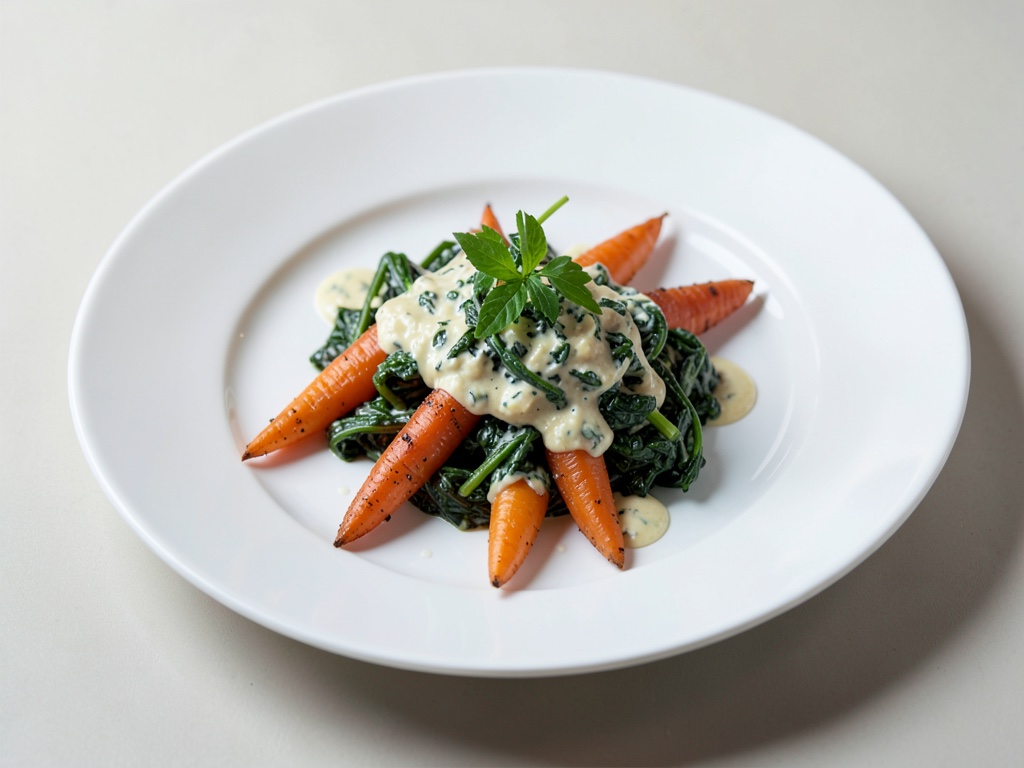 Carote al forno con spinaci al sesamo cremosi