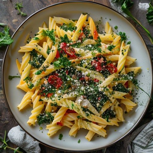Ofen-Nudeln mit Grünkohl und Knoblauch
