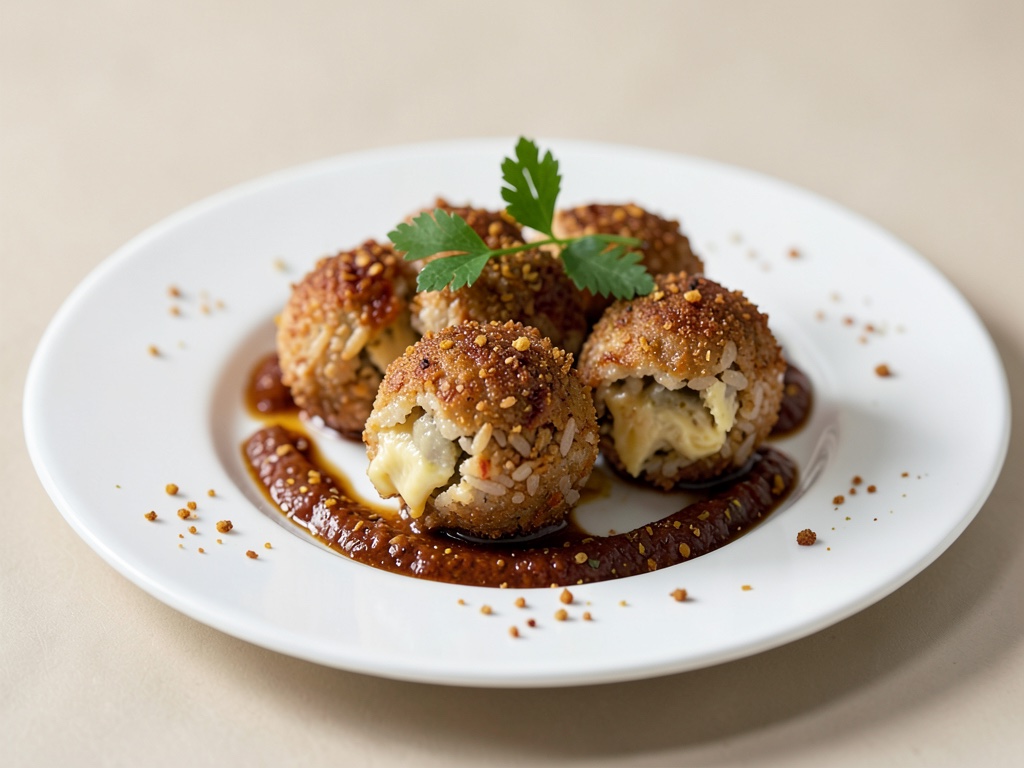 Bolitas de arroz crujientes con relleno de queso