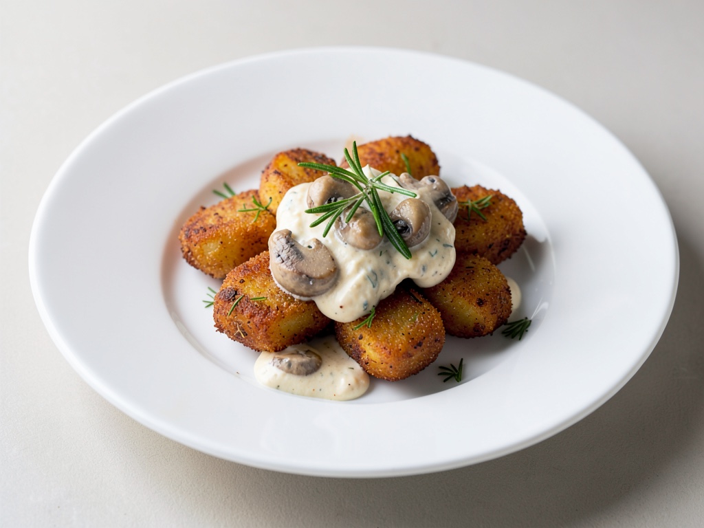Patate croccanti al rosmarino con crema di funghi