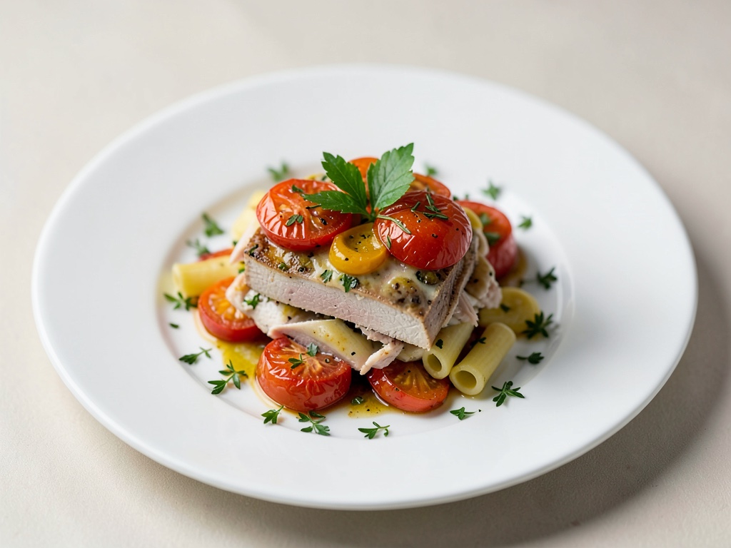 Ofen-Tomaten gefüllt mit Pute und Nudeln