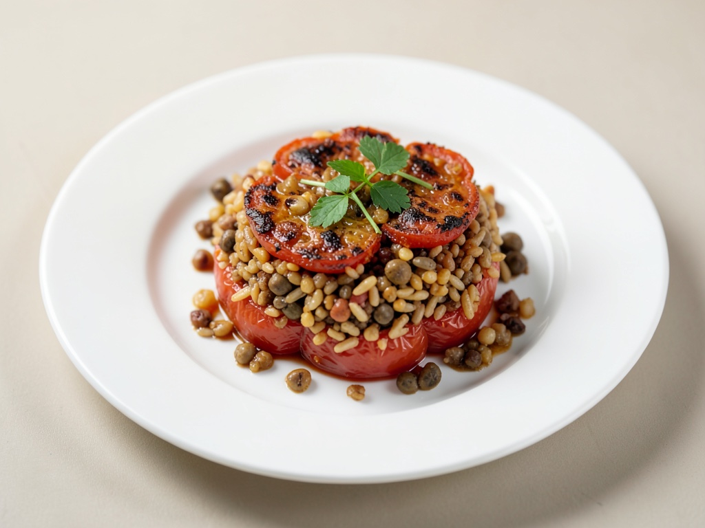 Pomodori al forno ripieni di riso e lenticchie