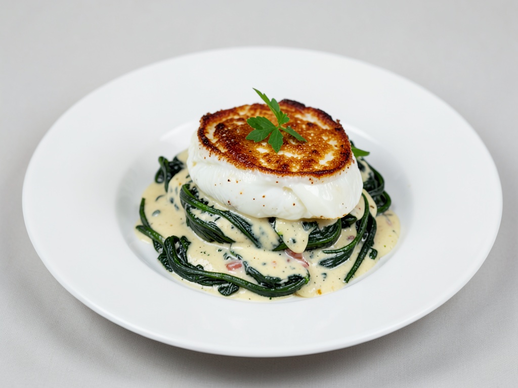 Uova alla coque al forno su crema di spinaci e aglio orsino