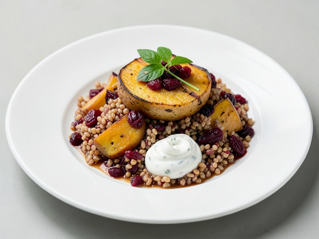 Zucca al forno con bulgur ai mirtilli rossi e yogurt